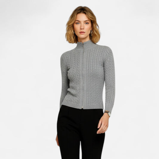 Cardigan Femme Col Roulé Zippé Élégant