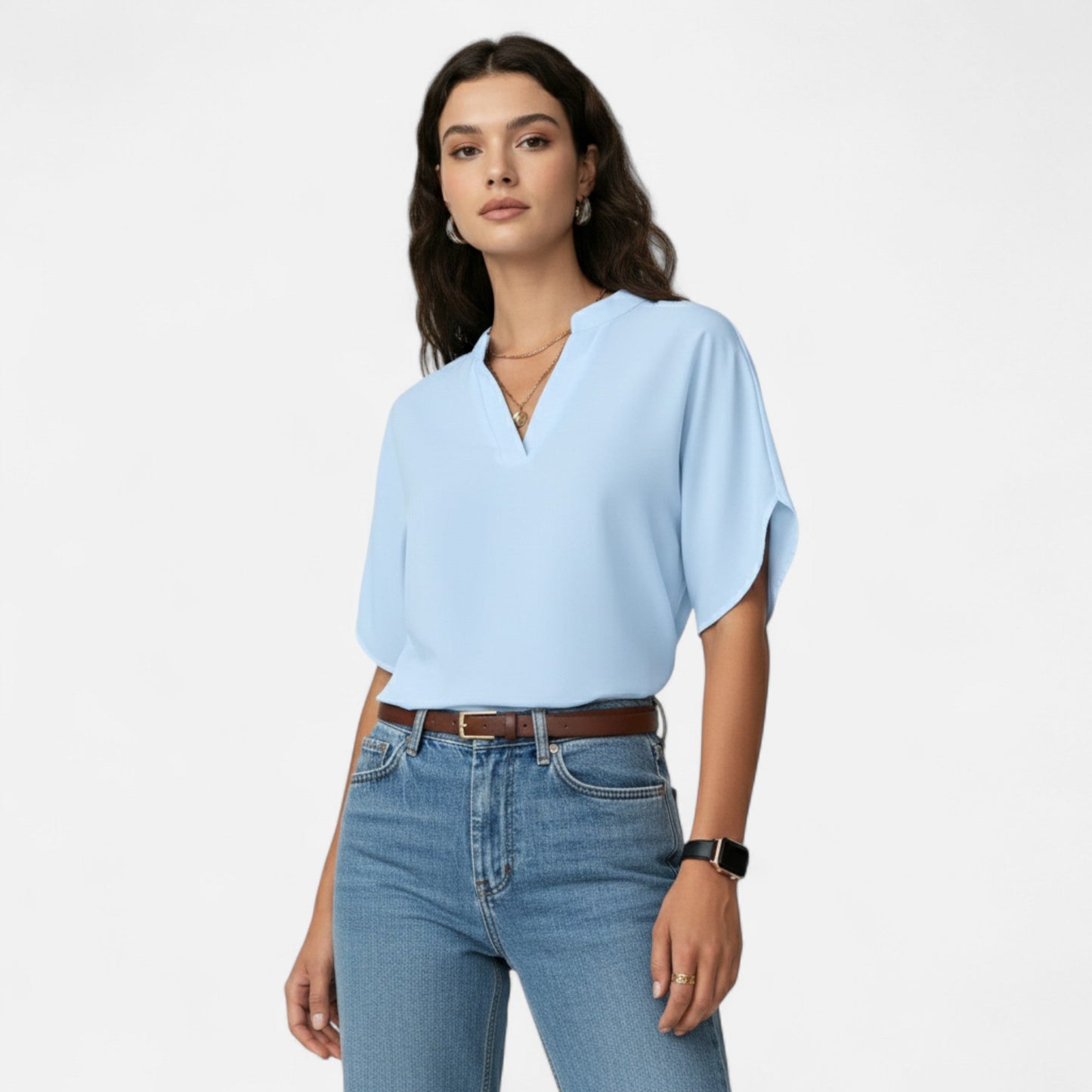 Blouse Femme Col Fendu Élégance Intemporelle