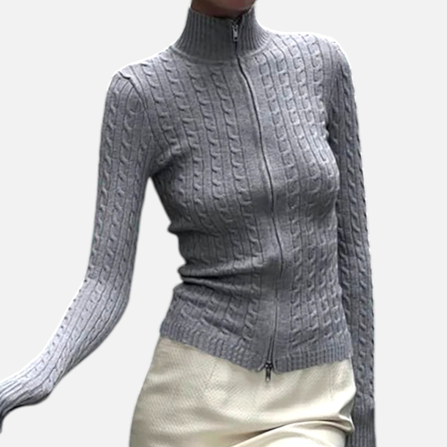 Cardigan Femme Col Roulé Zippé Élégant