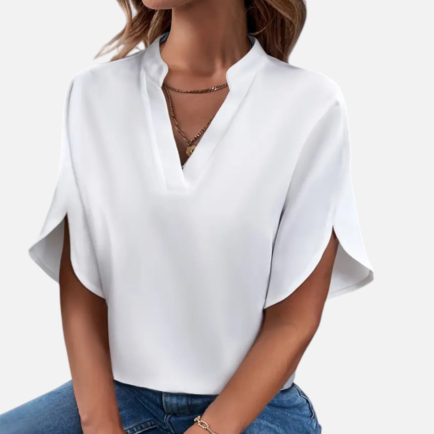 Blouse Femme Col Fendu Élégance Intemporelle