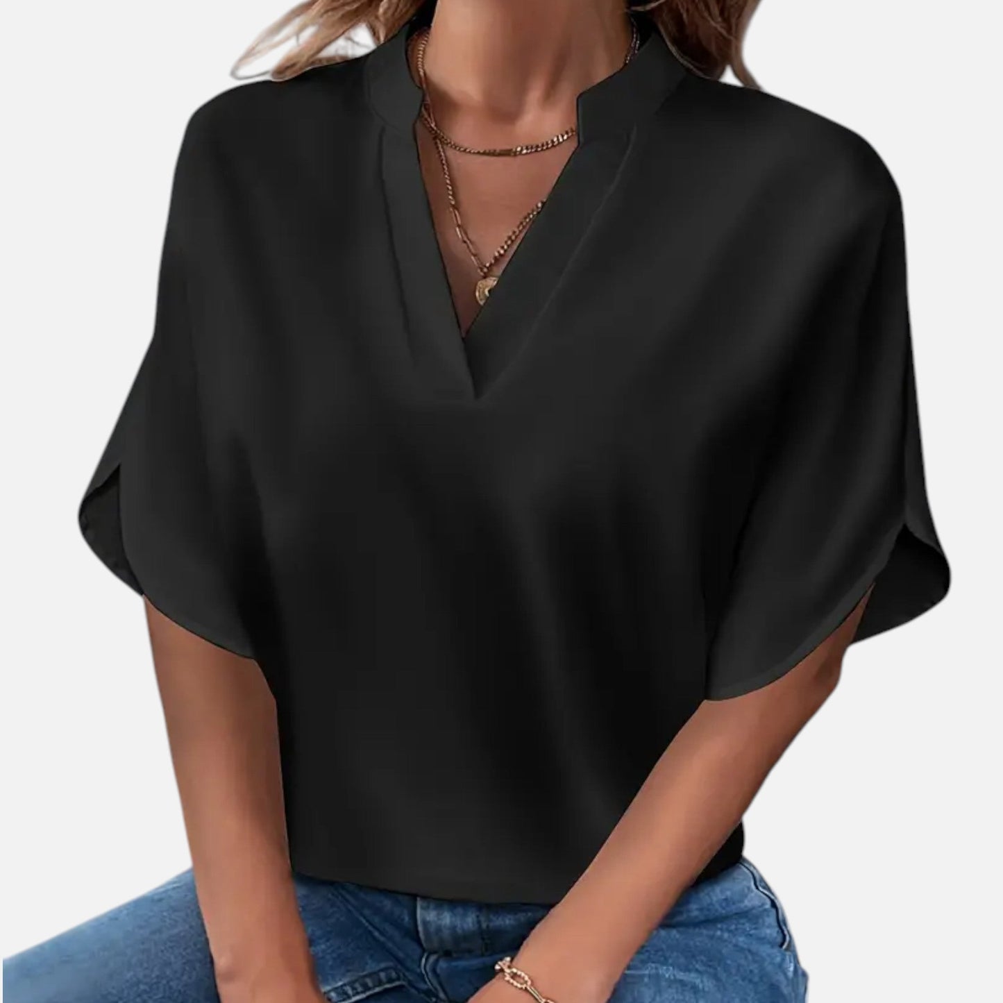 Blouse Femme Col Fendu Élégance Intemporelle