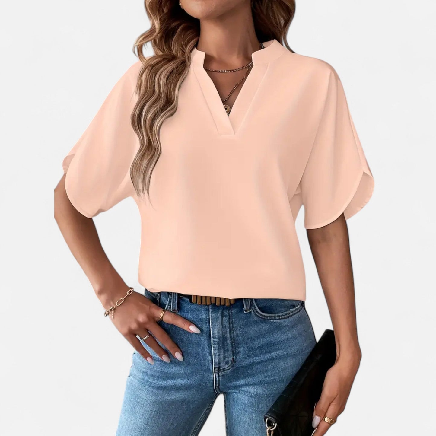 Blouse Femme Col Fendu Élégance Intemporelle