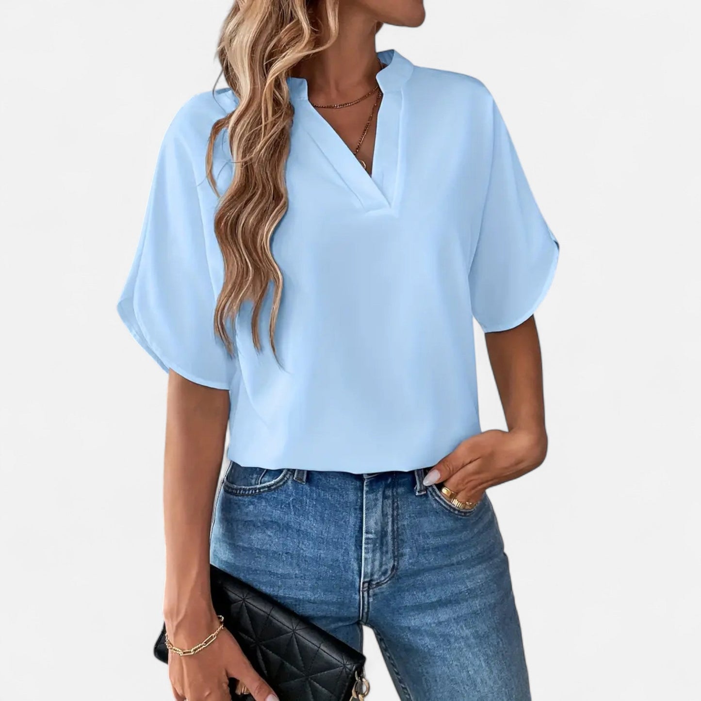 Blouse Femme Col Fendu Élégance Intemporelle